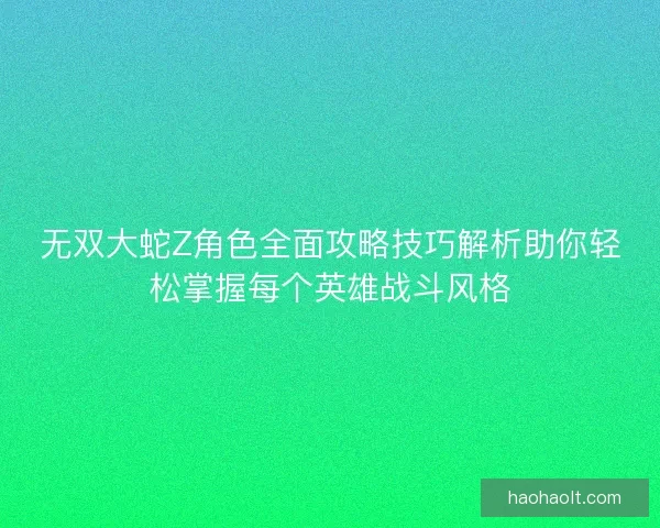 无双大蛇Z角色全面攻略技巧解析助你轻松掌握每个英雄战斗风格