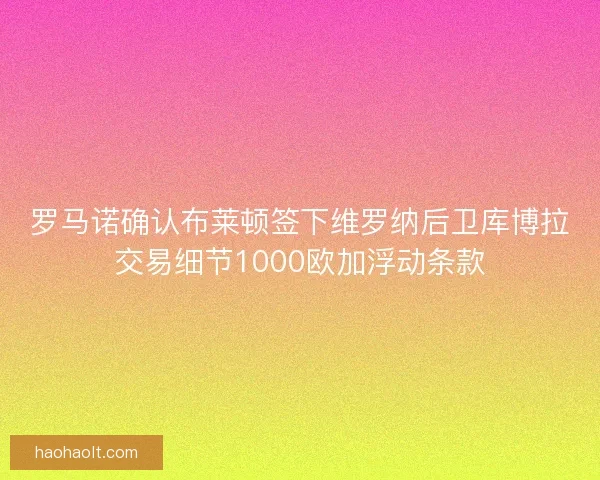 罗马诺确认布莱顿签下维罗纳后卫库博拉交易细节1000欧加浮动条款